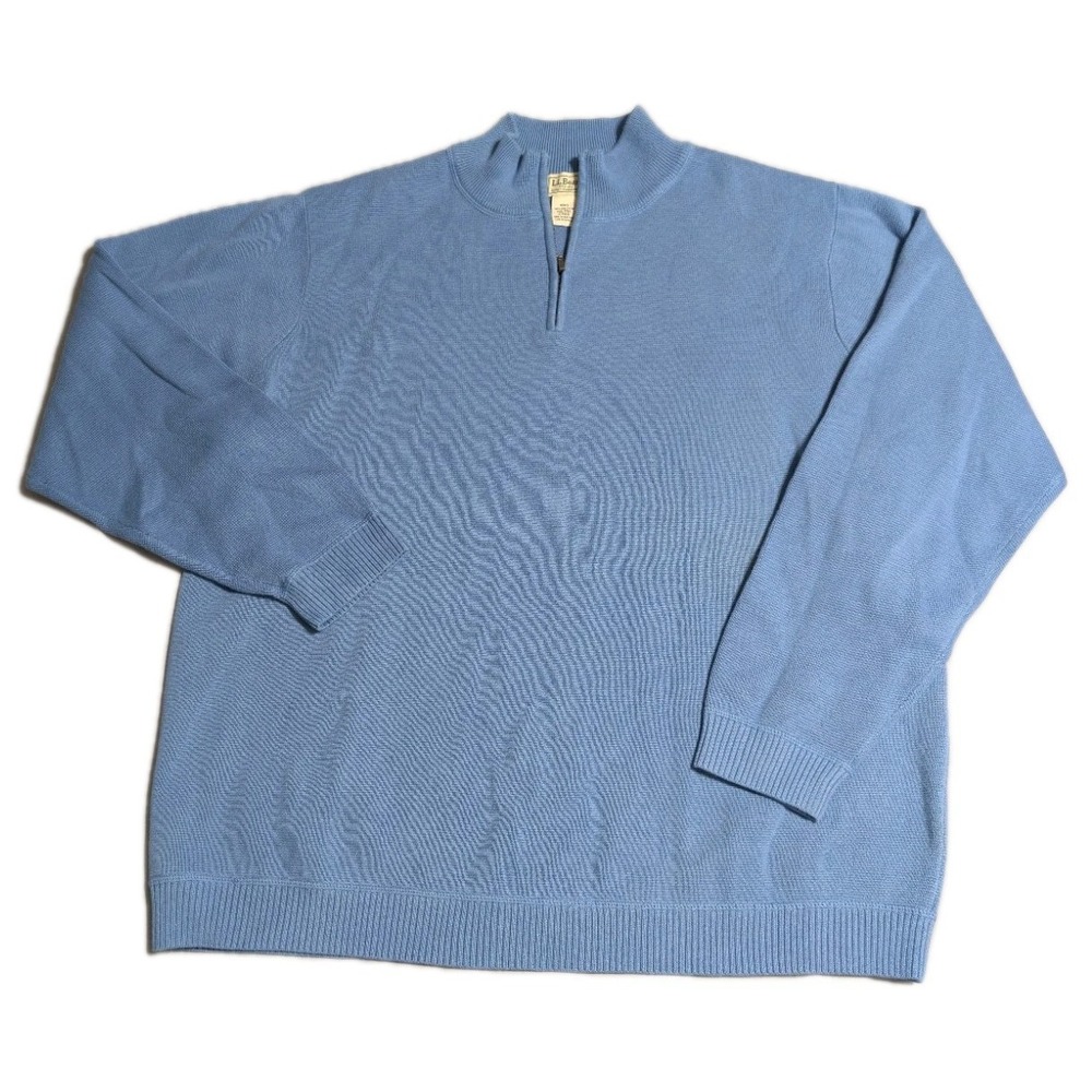 Vintage L.L.Bean Birdseye Knit‎ Quarter Zip Sweater Men's XXL Tall Blue Cotton